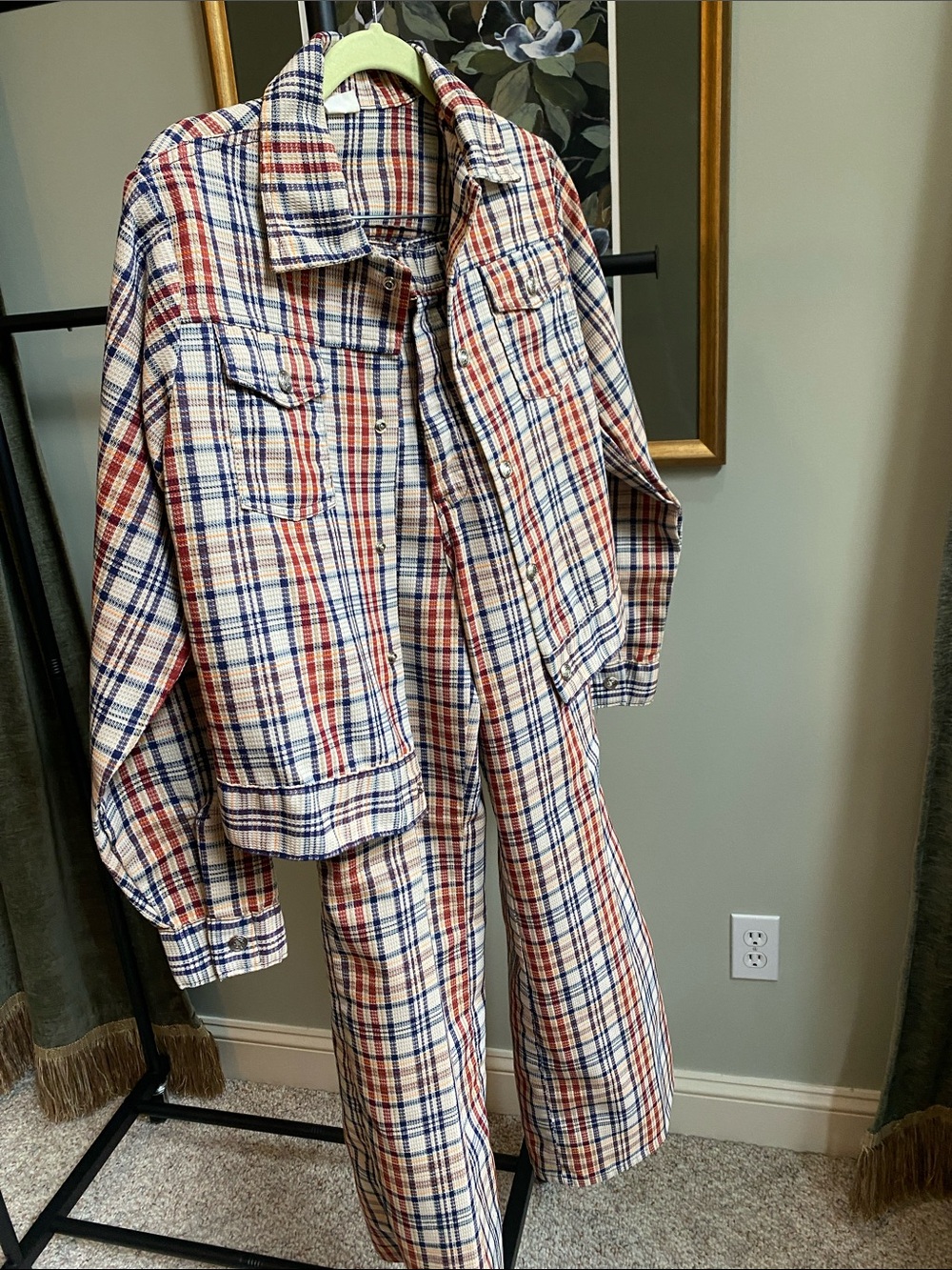 Montgomery Ward Plaid Western Two-Piece Jacket and Pants Set - Red, Blue, Cream